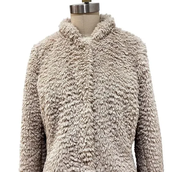 Kenneth Cole New York Coat Womens Medium Beige Faux Fur Leopard Lined Snap Front - Picture 5 of 11